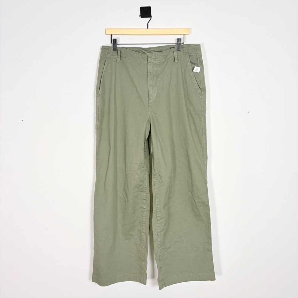 GAP Women 14 Loose Khaki Cotton Pants Mesculen Green Wide Leg Casual Office - Picture 2 of 9